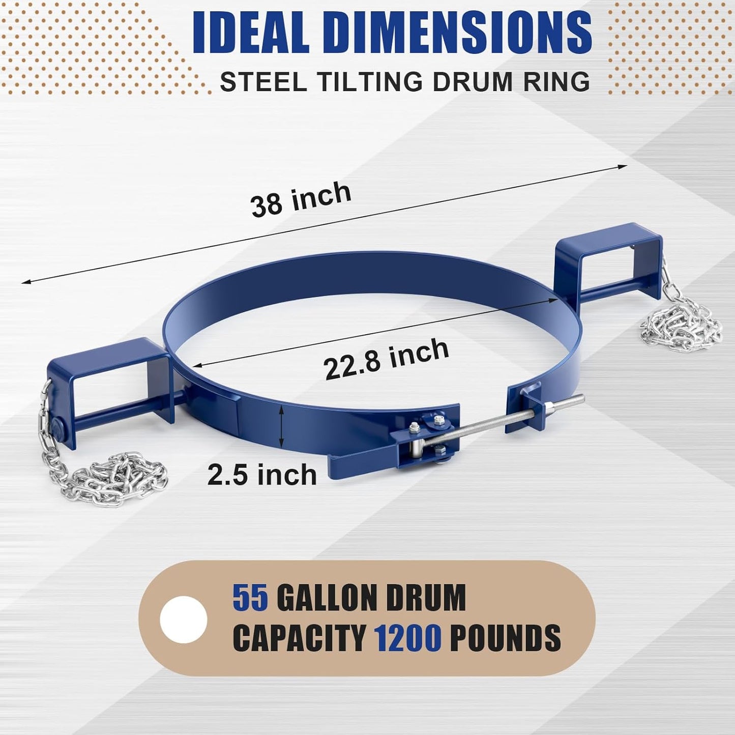 Steel Tilting Drum Ring, 55 Gallon Drum Lifter Ring, Painted Carbon Steel, 1200Lbs Capacity, Industrial