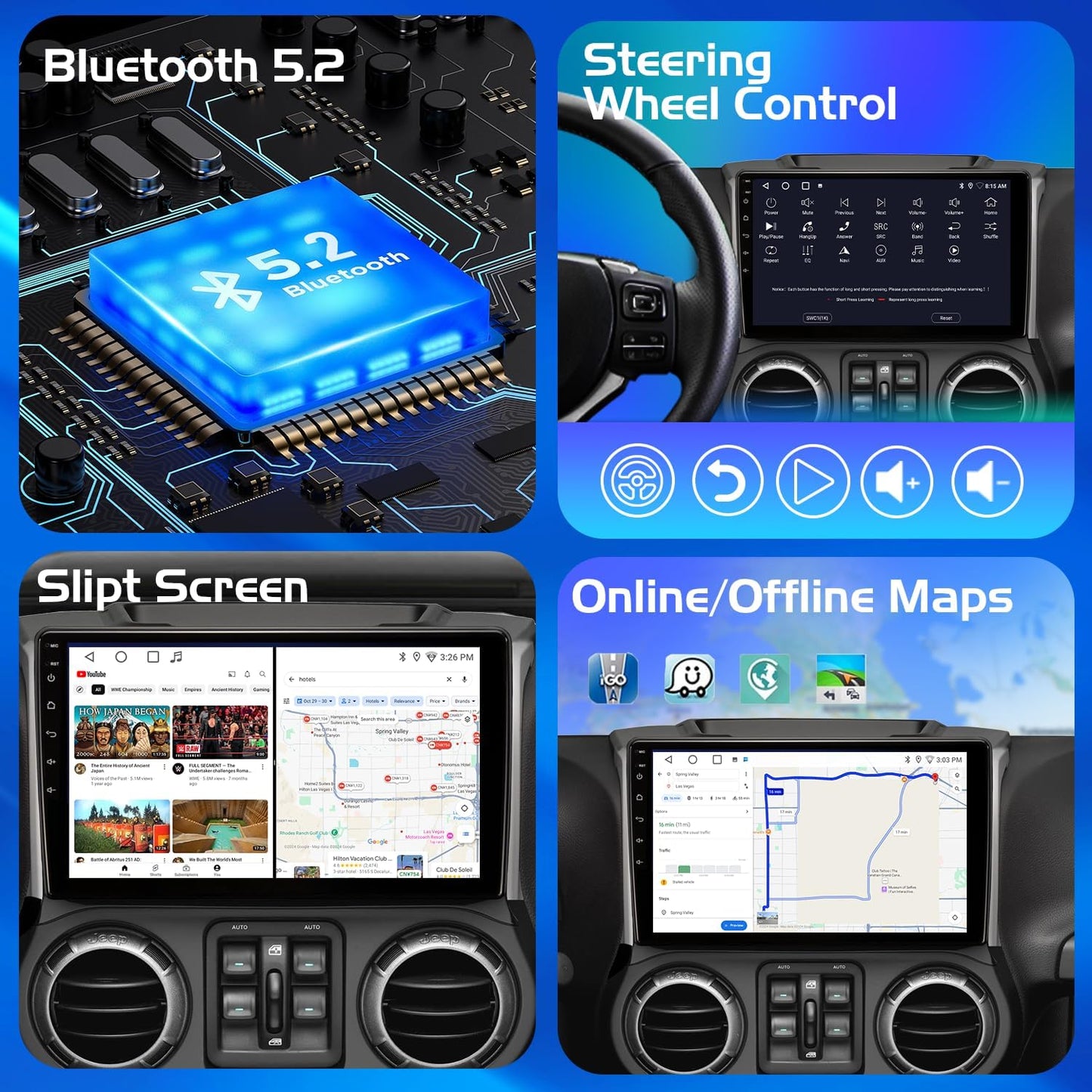 Upgraded Android 13 Car Radio for Jeep Wrangler 2007-2018 1+32G with Wireless Carplay&amp;Android Auto 10.1&#34; Ultr