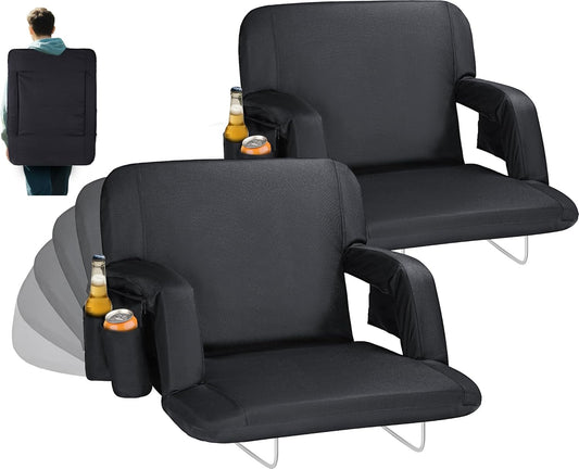 Gbekery Extra Wide Stadium Seats with Back Support,25&#34; Wide 2 Pack Padded Reclining Bleacher Chairs with Back and Cus