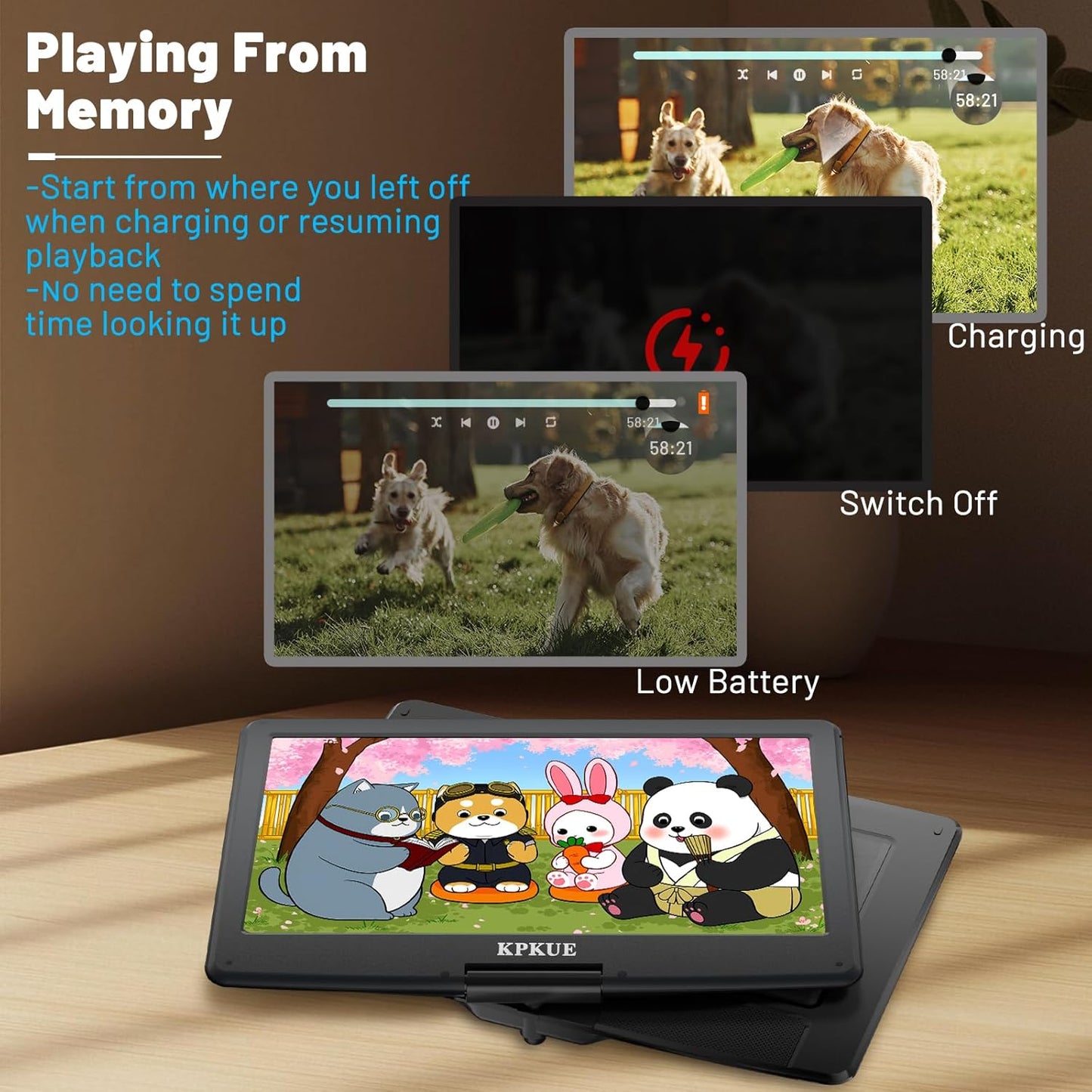Portable DVD Player, 15.6-inch 1080P FHD, Lg Swivel Monitor, Built-in 4Hr Rechargeable Battery, Dual-Speaker