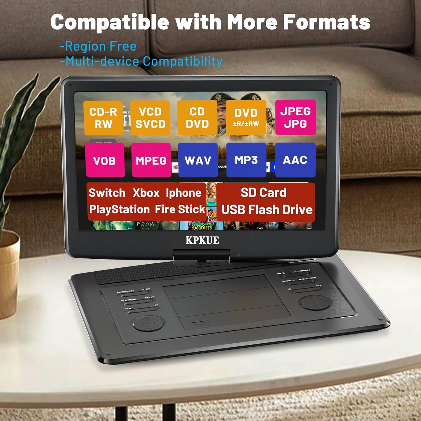 Portable DVD Player, 15.6-inch 1080P FHD, Lg Swivel Monitor, Built-in 4Hr Rechargeable Battery, Dual-Speaker