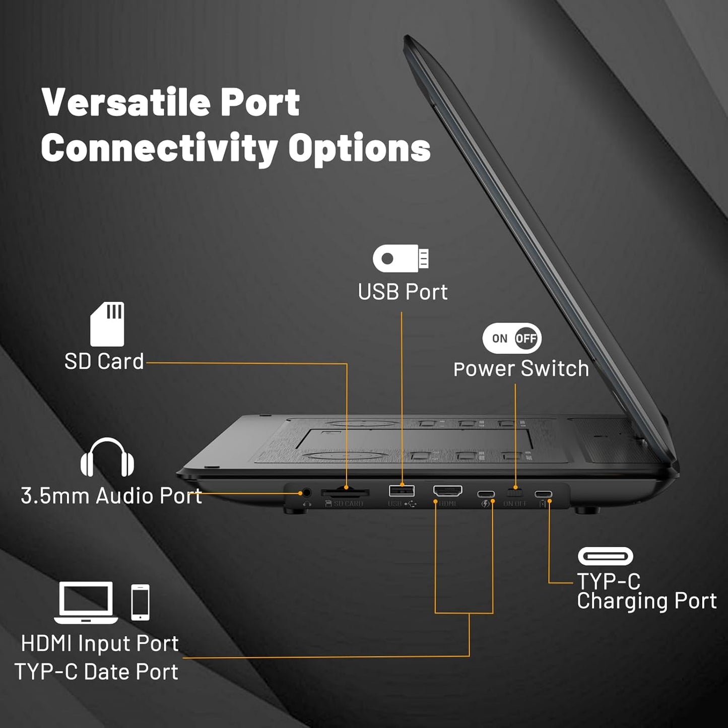 Portable DVD Player, 15.6-inch 1080P FHD, Lg Swivel Monitor, Built-in 4Hr Rechargeable Battery, Dual-Speaker