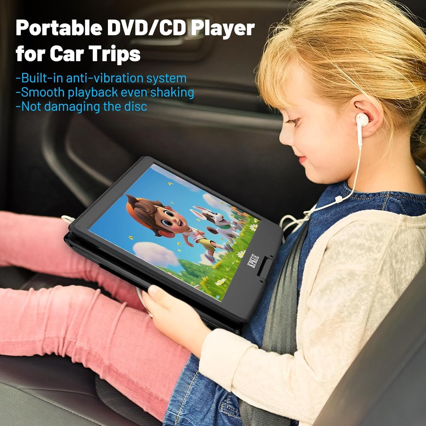 Portable DVD Player, 15.6-inch 1080P FHD, Lg Swivel Monitor, Built-in 4Hr Rechargeable Battery, Dual-Speaker