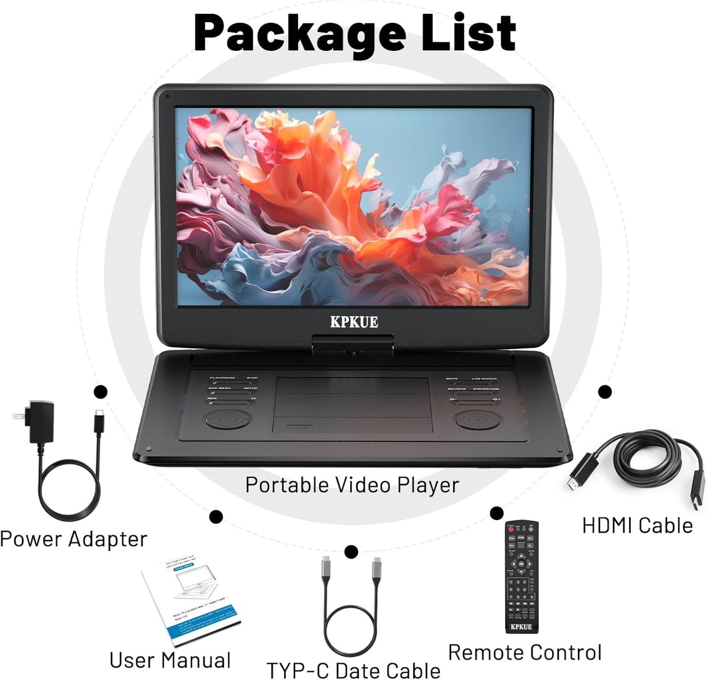 Portable DVD Player, 15.6-inch 1080P FHD, Lg Swivel Monitor, Built-in 4Hr Rechargeable Battery, Dual-Speaker