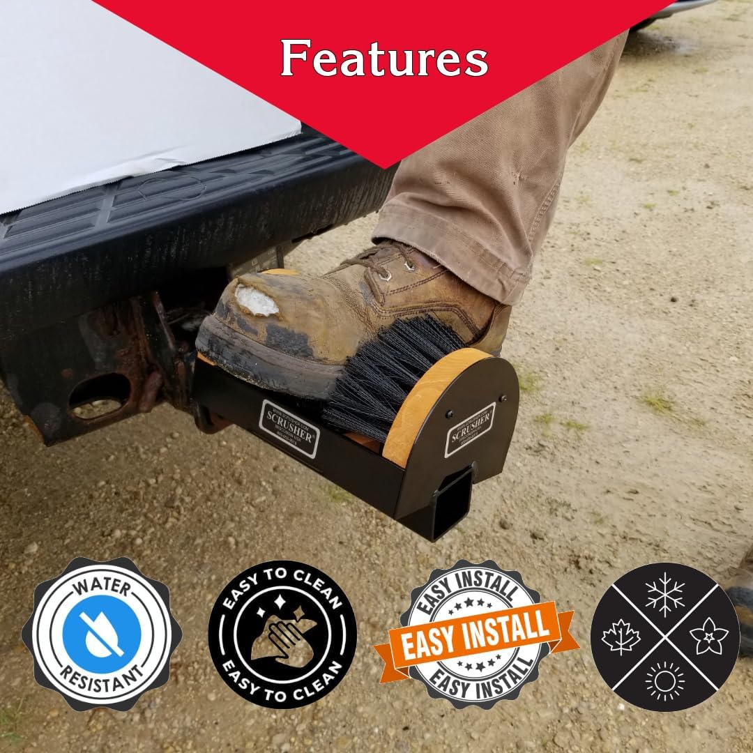 SCRUSHER Hitch Mounted Original Boot &amp; Shoe Cleaner for 2&#34; Receiver - Made in America Portable Outdoor Boot Scrub
