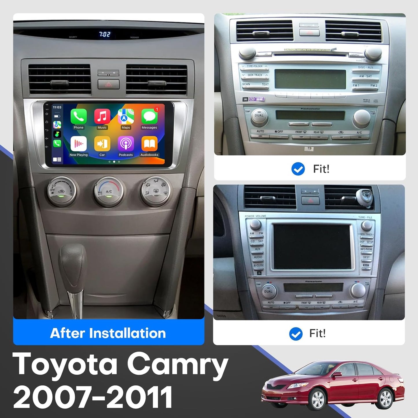 Car Stereo for Toyota Camry 2007-2011 JBL-Compatible Radio Upgrade Kit Wireless CarPlay/Android Auto9&#39;&#39; Andr