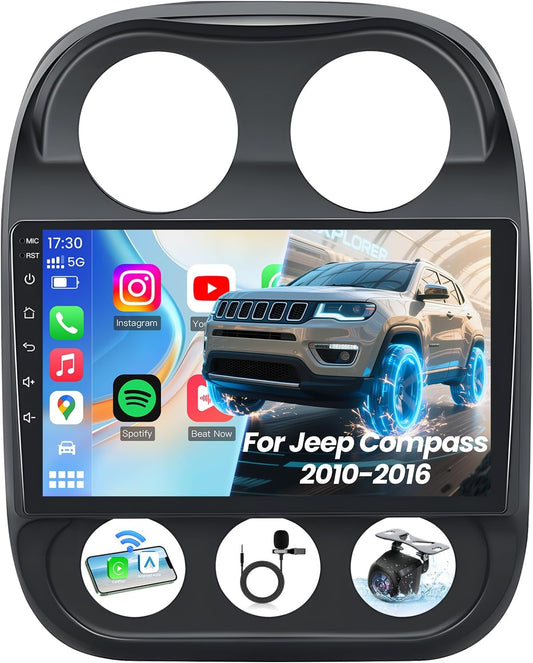 Car Radio for Jeep Patriot Compass 2010-2016: Wireless CarPlay/Android Auto 4 Core Upgrade 10 Inch IPS Touch Screen