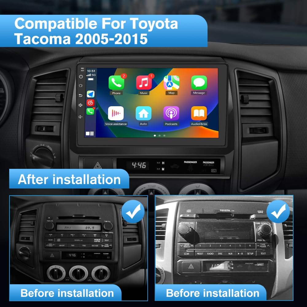 Android 13 Stereo for Toyota Tacoma 2005-15, 9' Touchscreen Head Unit Supports JBL