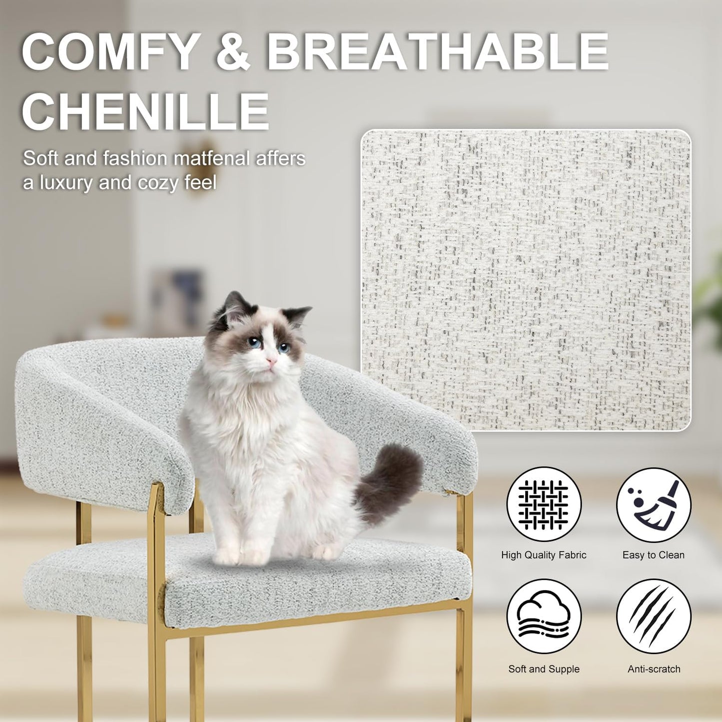 Modern Dinning Chairs Wide Upholstered Seat, Dinner Room Chair with Metal Non-Rusting Legs, Accent Chair