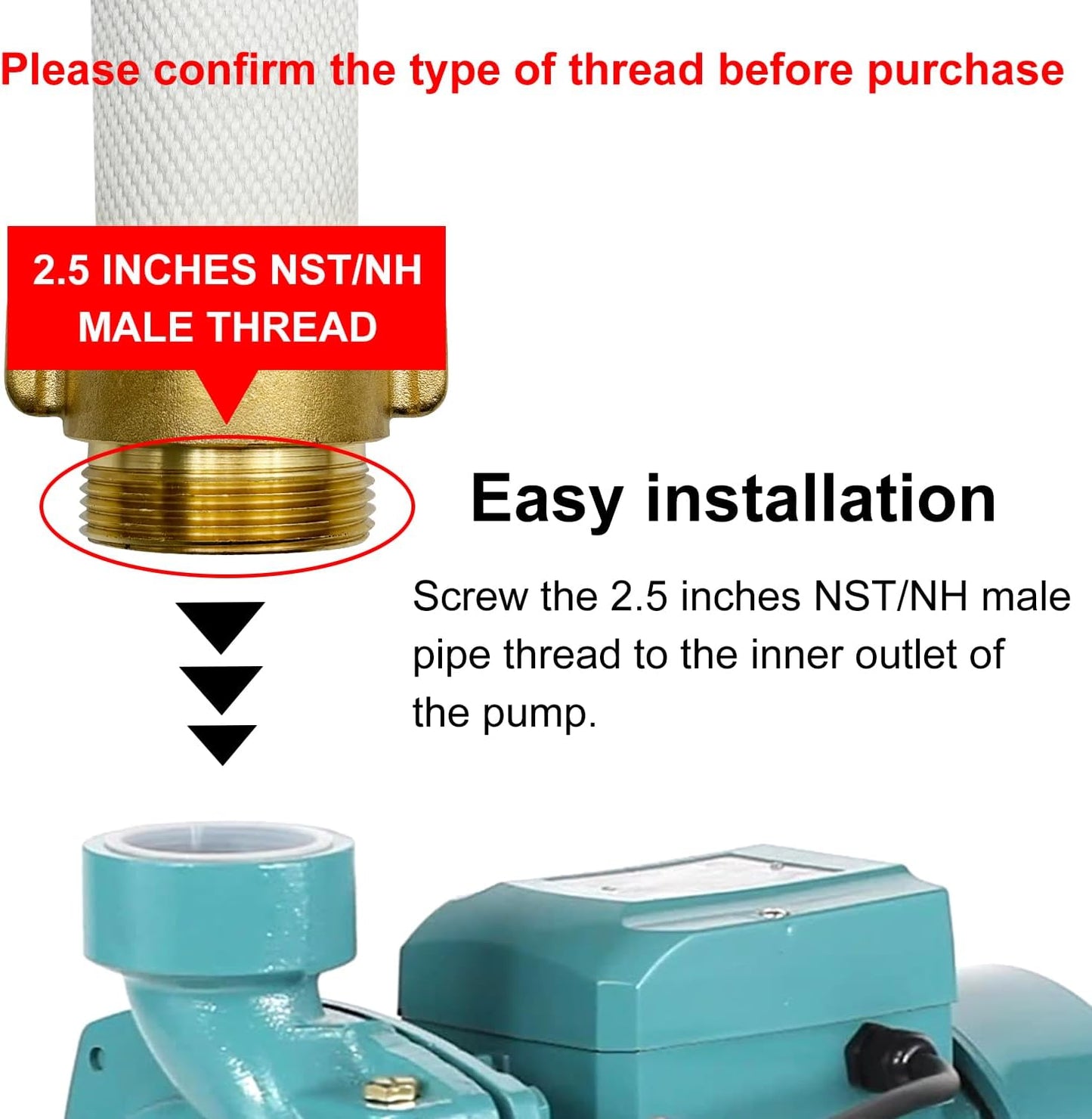 Fire Hose, 2.5 inches x 50 Ft, Lay Flat Water Hose, White Industrial Hose, NST/NH Couplings (not for NPSH/NPT)