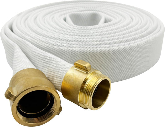 Fire Hose, 2.5 inches x 50 Ft, Lay Flat Water Hose, White Industrial Hose, NST/NH Couplings (not for NPSH/NPT)