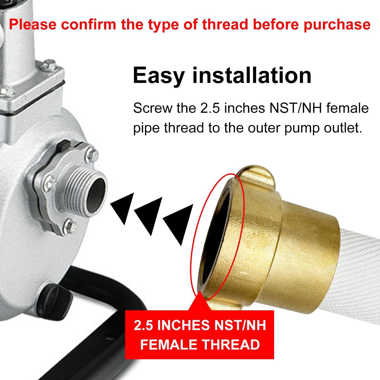 Fire Hose, 2.5 inches x 50 Ft, Lay Flat Water Hose, White Industrial Hose, NST/NH Couplings (not for NPSH/NPT)