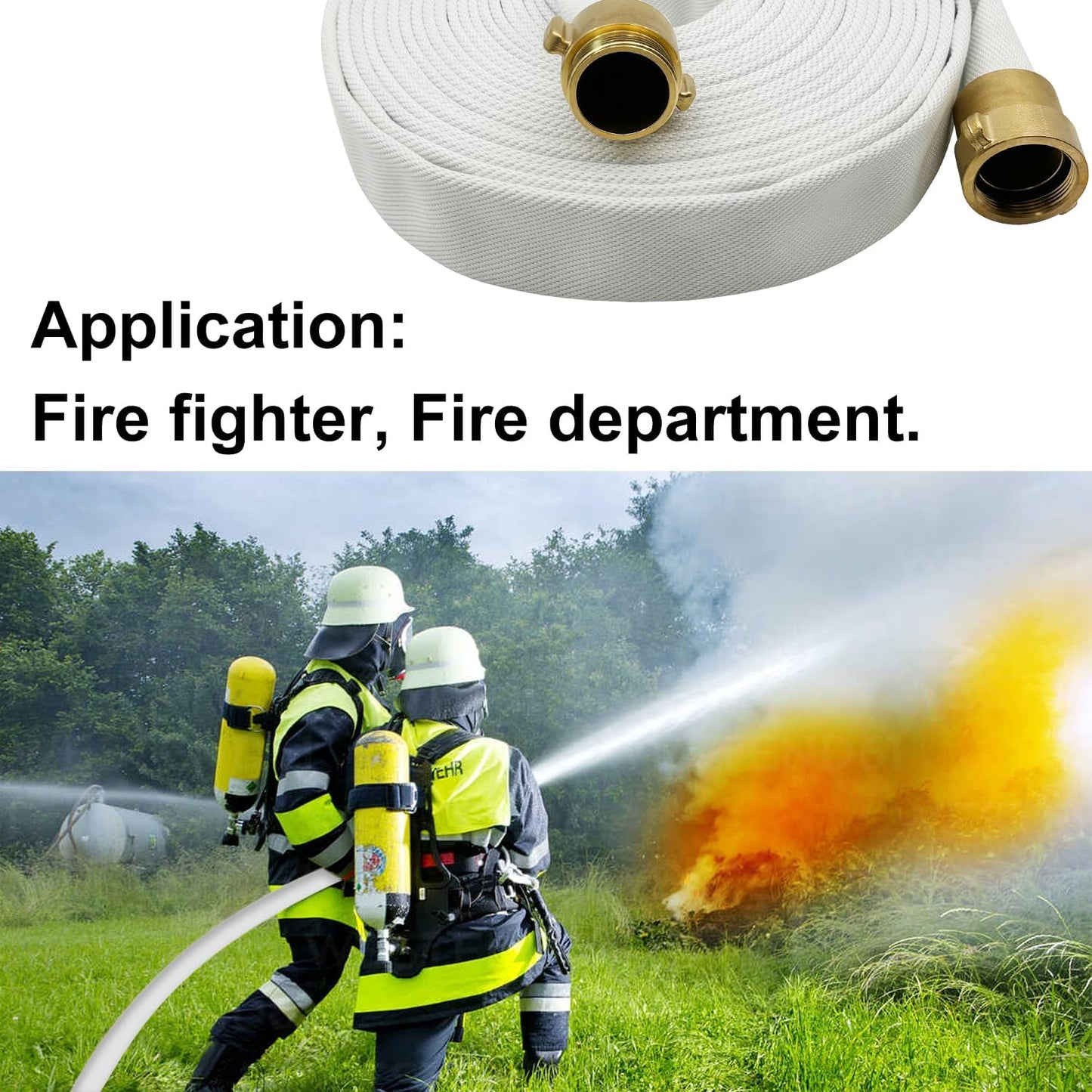 Fire Hose, 2.5 inches x 50 Ft, Lay Flat Water Hose, White Industrial Hose, NST/NH Couplings (not for NPSH/NPT)