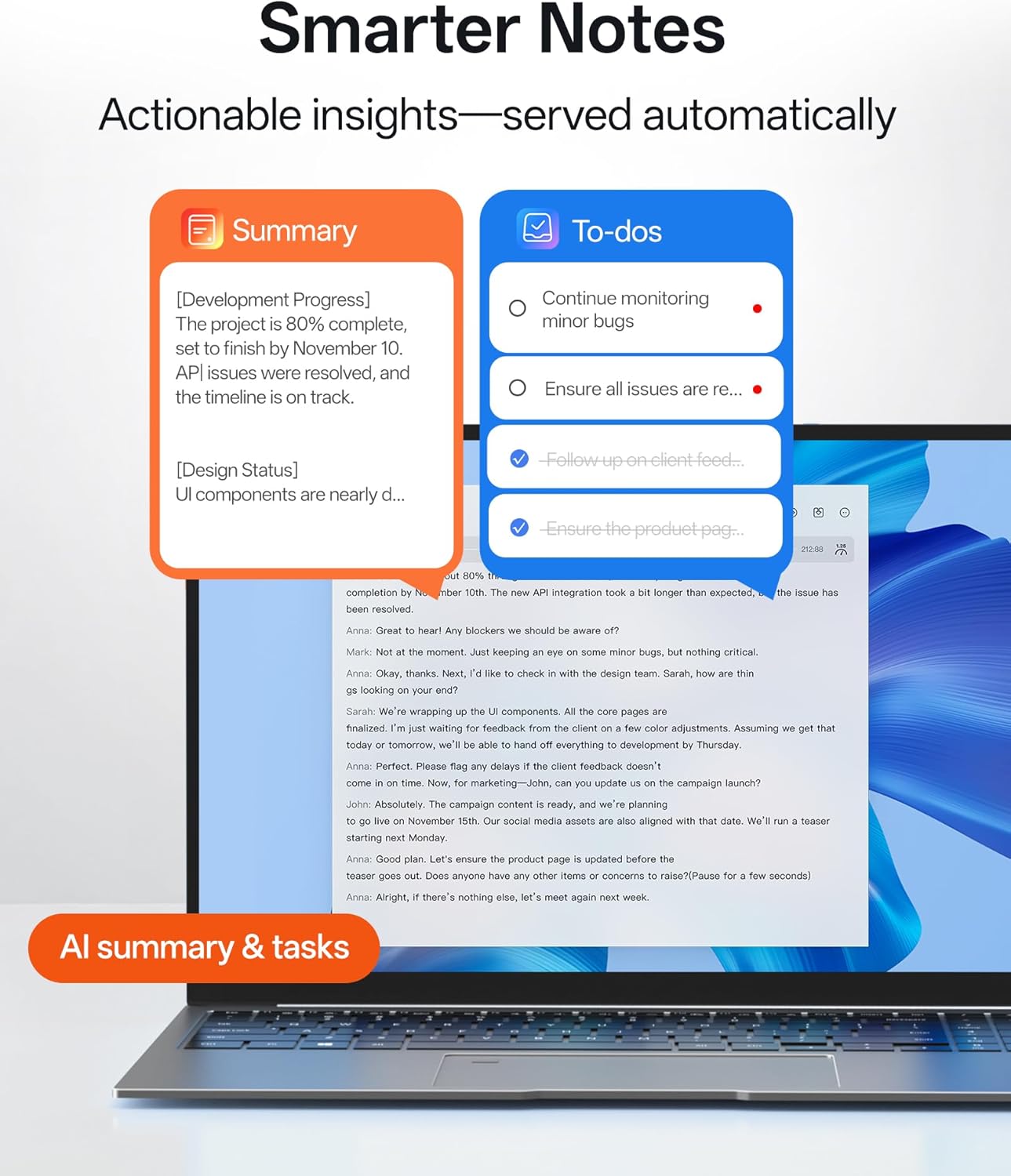 Computer AI Meeting Assistant, viaim Voice Recorder with Transcription, 16 Languages, to-Do Lists and Summaries