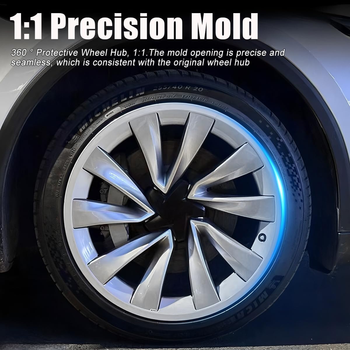 2025 Tesla Model Y Rim Protectors 20 Inch [4-Pack], Premium ABS Silver, Anti-Scratch