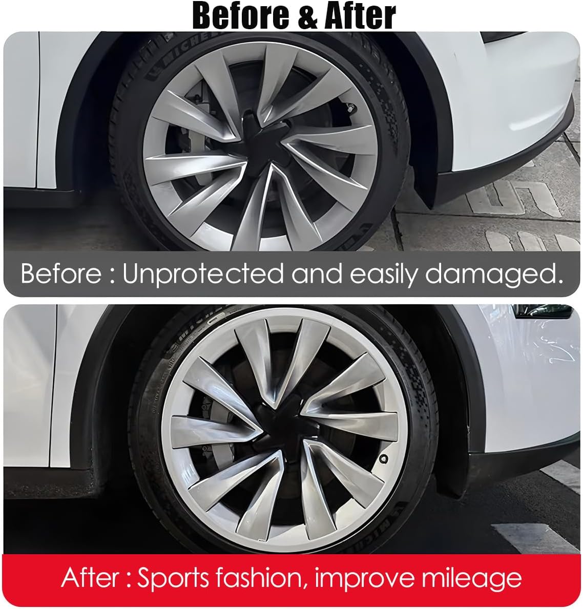 2025 Tesla Model Y Rim Protectors 20 Inch [4-Pack], Premium ABS Silver, Anti-Scratch