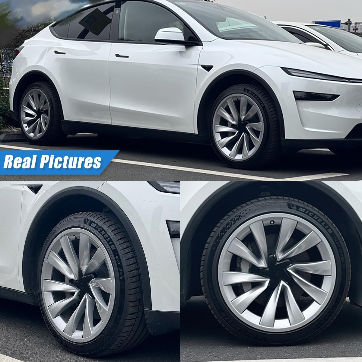 2025 Tesla Model Y Rim Protectors 20 Inch [4-Pack], Premium ABS Silver, Anti-Scratch
