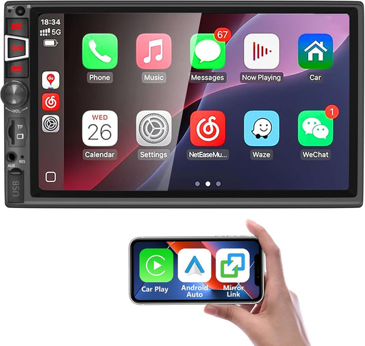 Car Stereo Compatible with Wireless Carplay/Android Auto and Mirror Link,7 Inch HD 1024x600 Touchscreen