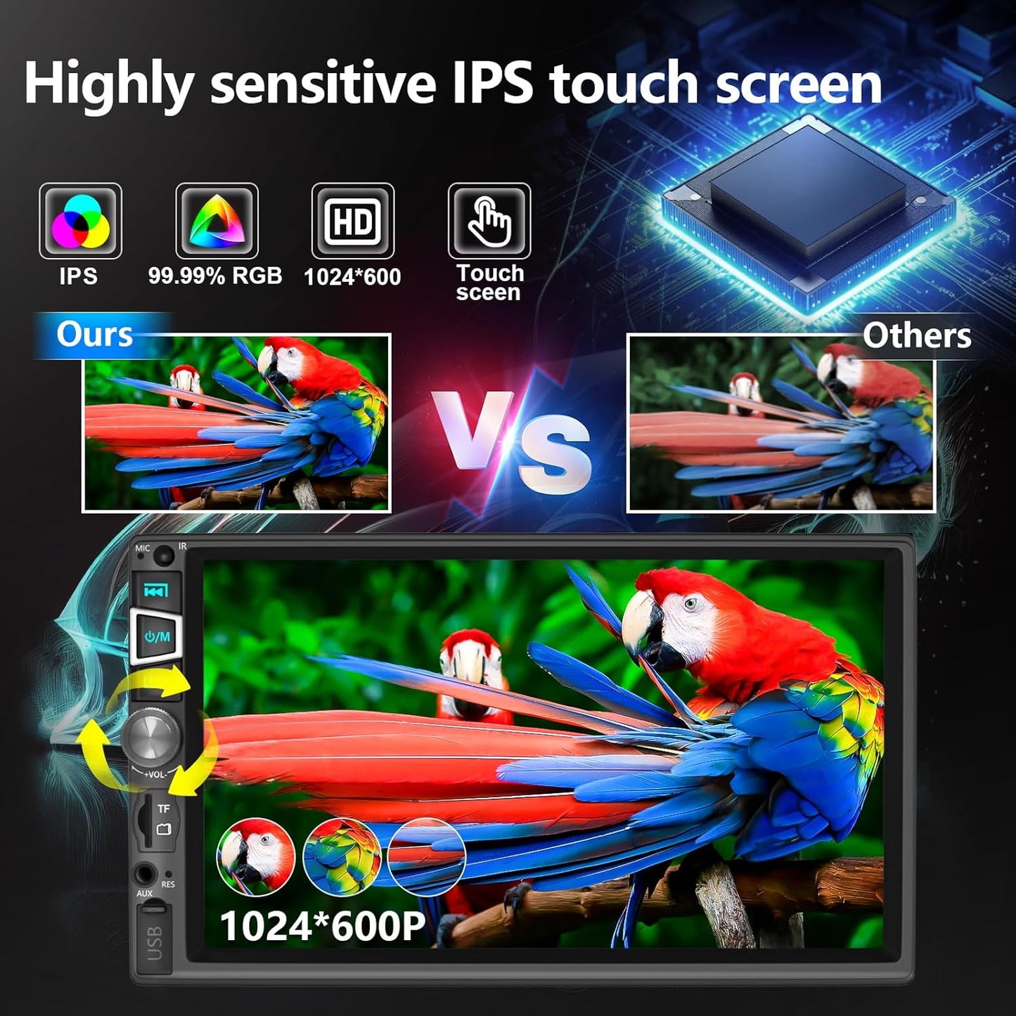 Car Stereo Compatible with Wireless Carplay/Android Auto and Mirror Link,7 Inch HD 1024x600 Touchscreen