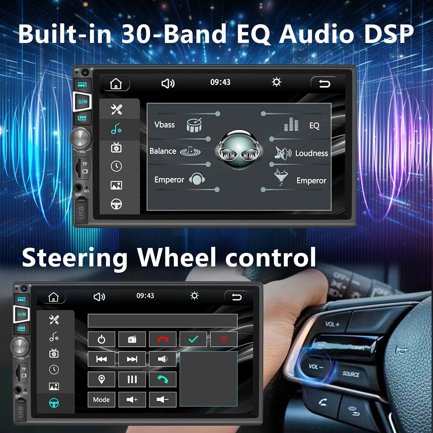 Car Stereo Compatible with Wireless Carplay/Android Auto and Mirror Link,7 Inch HD 1024x600 Touchscreen