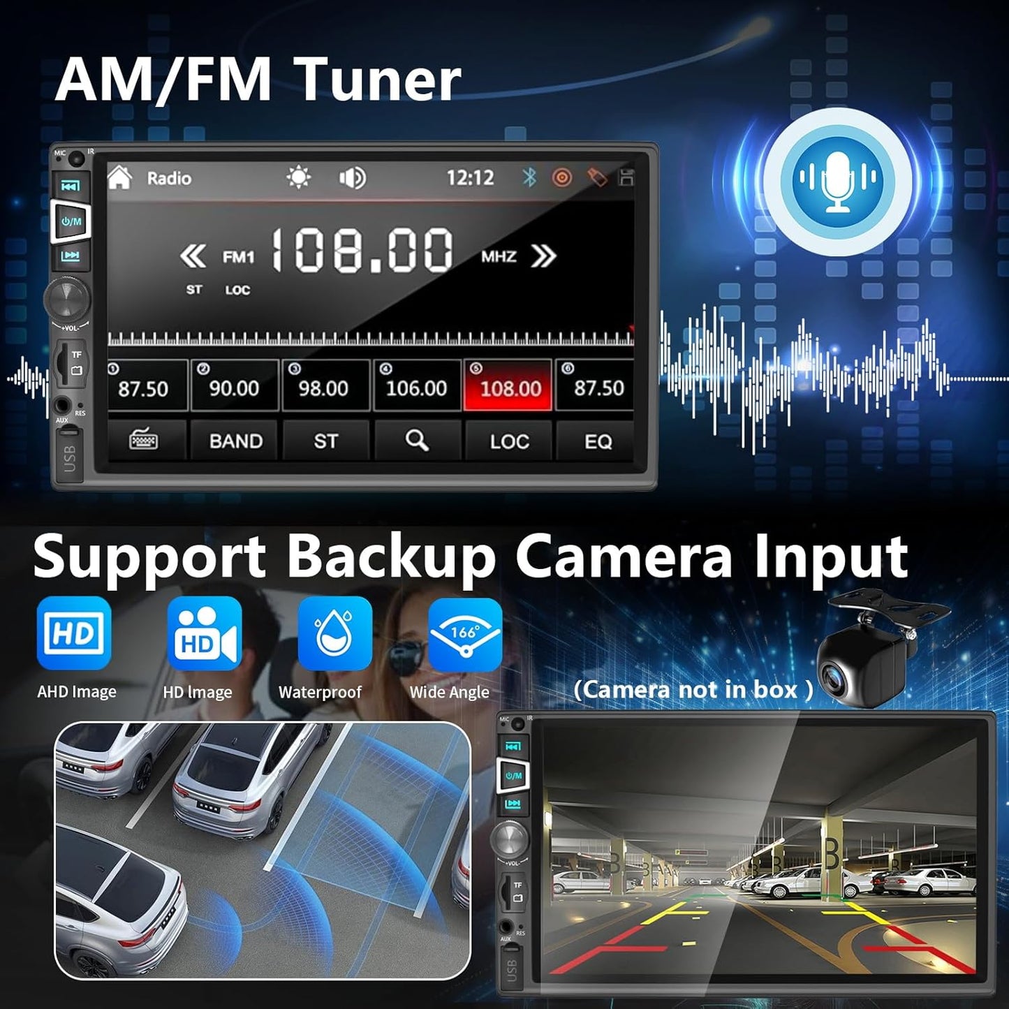 Car Stereo Compatible with Wireless Carplay/Android Auto and Mirror Link,7 Inch HD 1024x600 Touchscreen