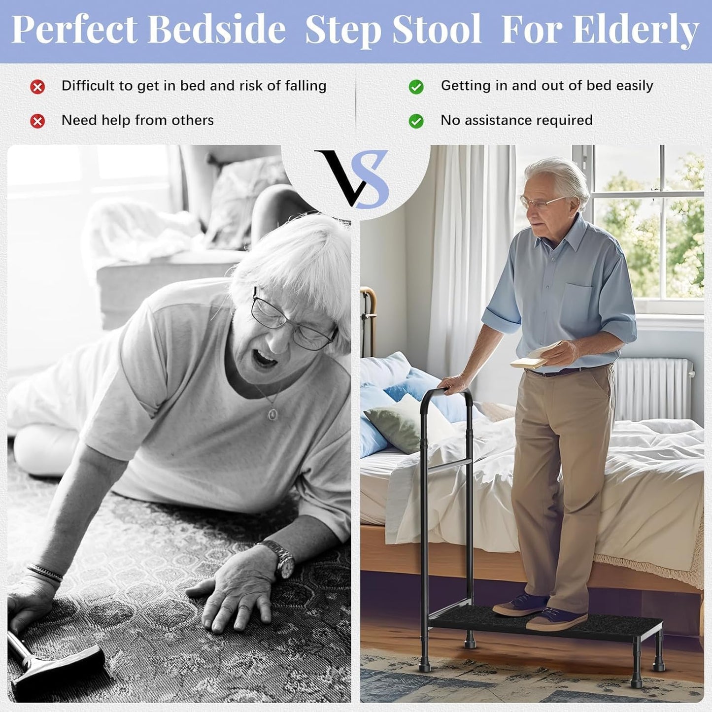 30.5' Long Bedside Step Stool with Handle for Elderly Seniors Adults, Bed Step with Adjustable Height