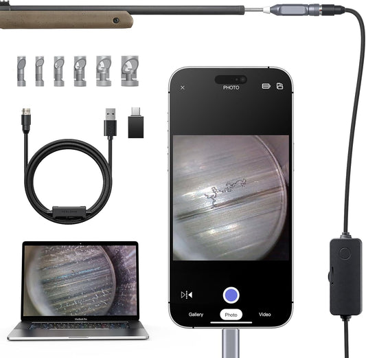 Rifle Borescope for Phone, PC, USB C; Cleaning Camera w/ Lights/Mirror Set, .22-.50cal