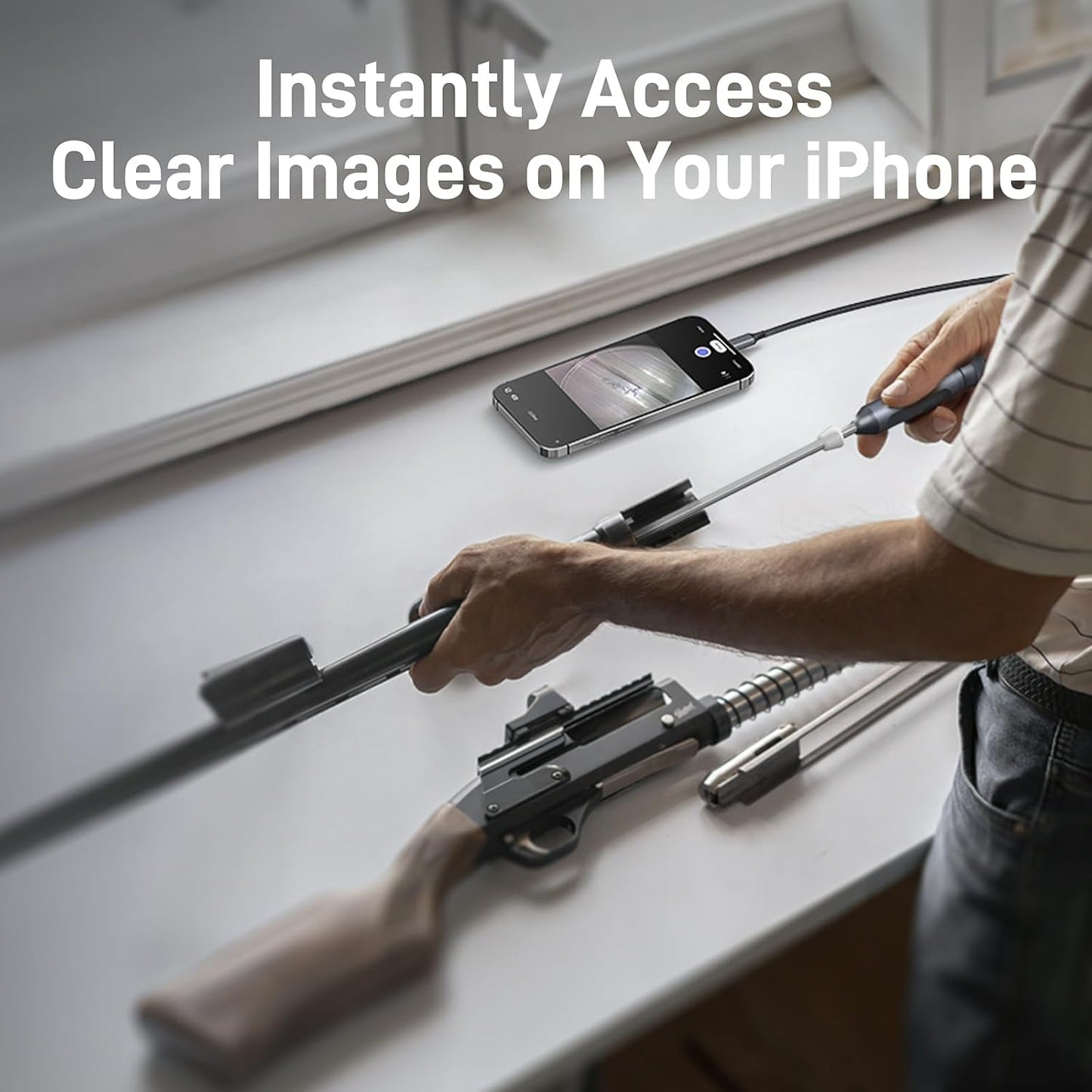 Rifle Borescope for Phone, PC, USB C; Cleaning Camera w/ Lights/Mirror Set, .22-.50cal