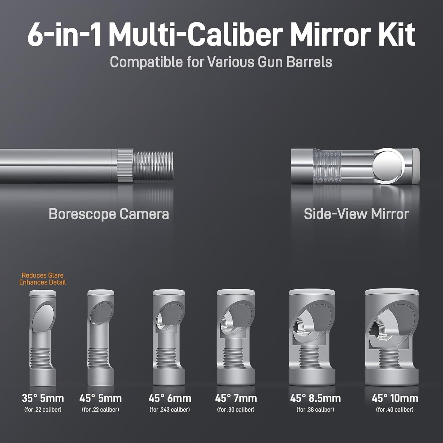 Rifle Borescope for Phone, PC, USB C; Cleaning Camera w/ Lights/Mirror Set, .22-.50cal
