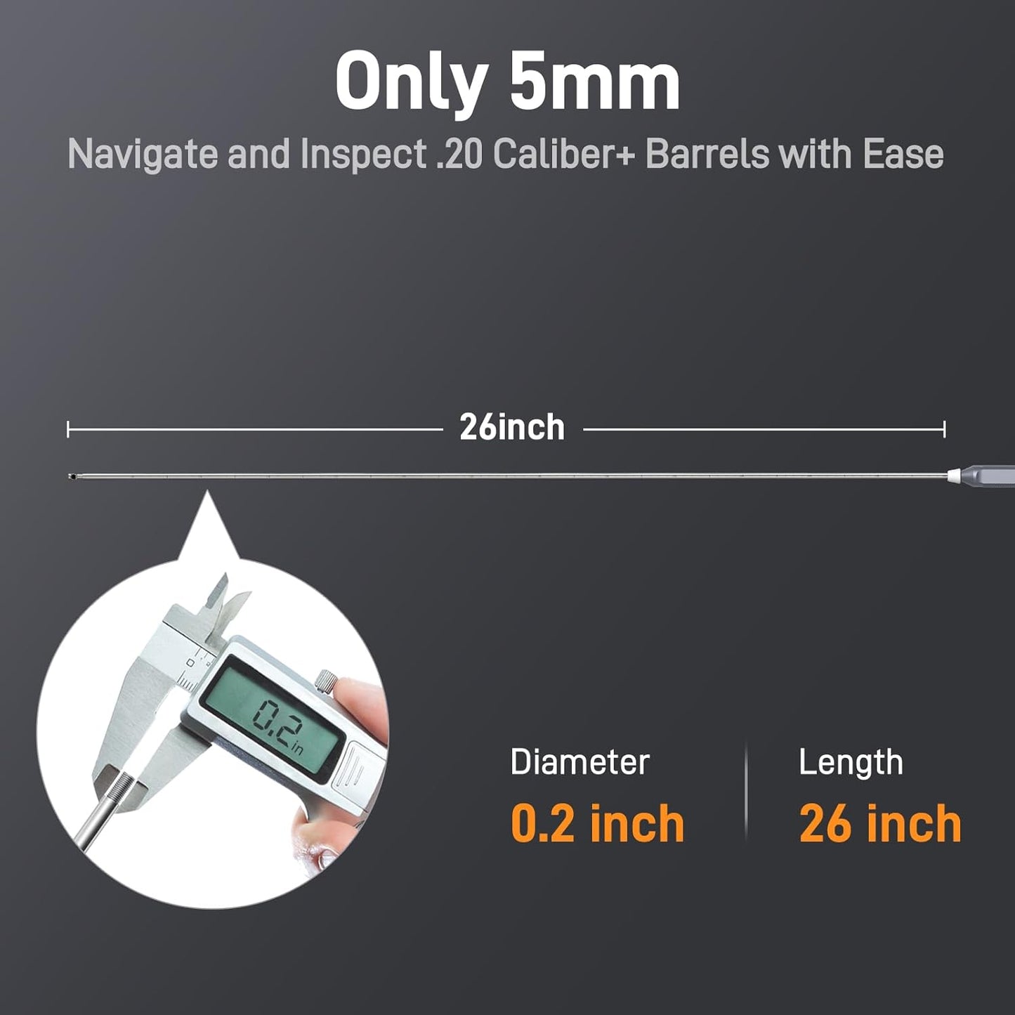 Rifle Borescope for Phone, PC, USB C; Cleaning Camera w/ Lights/Mirror Set, .22-.50cal