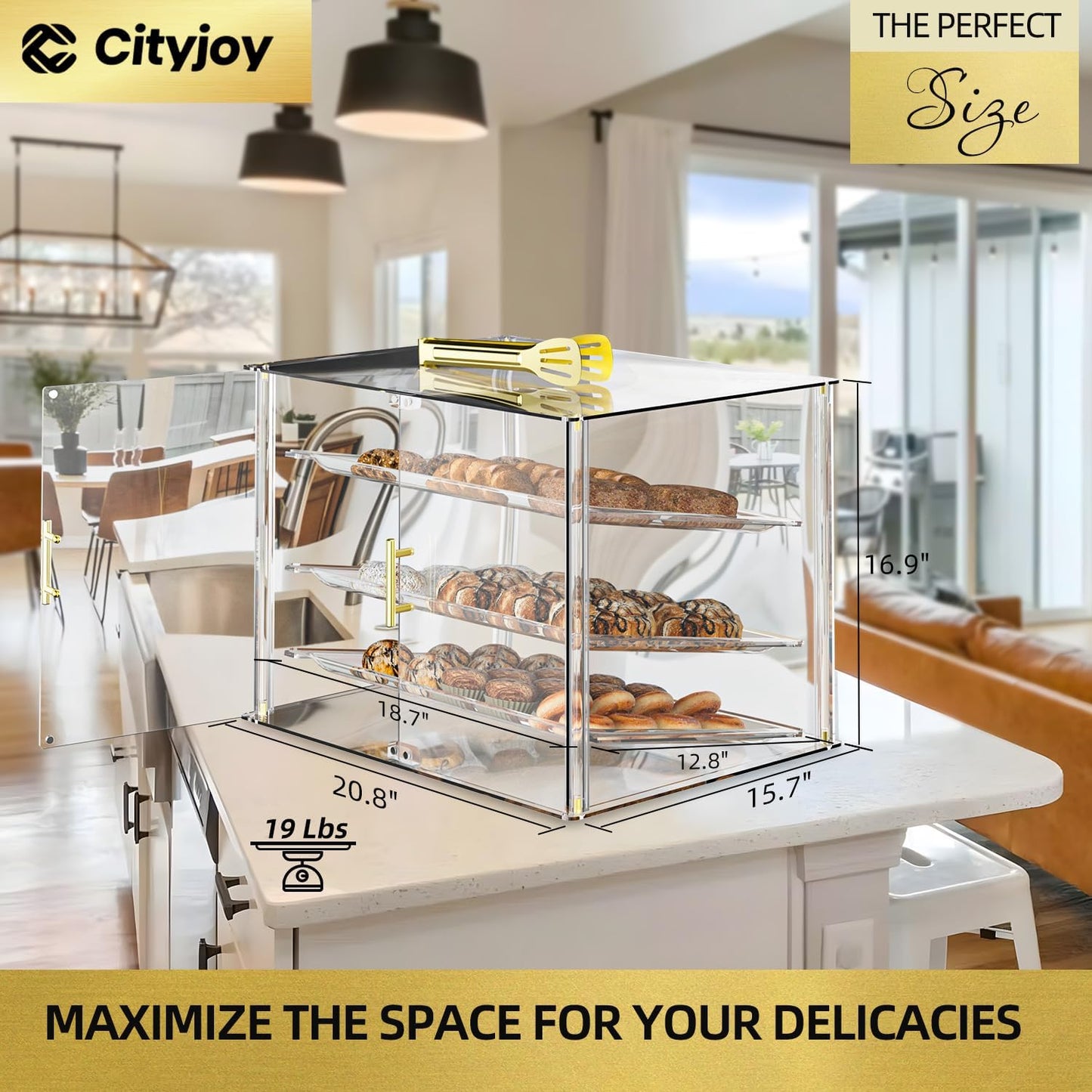 3-Tier Commercial Bakery Display Case with Removable Shelves and Magnetic Doors, Clear Acrylic