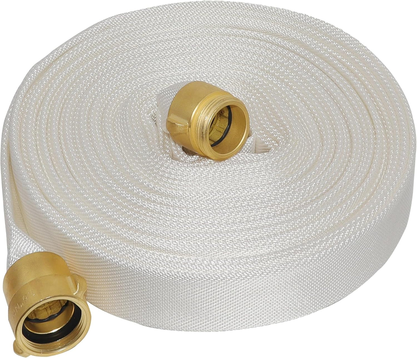 Fire Hose 100 FT x 1-1/2&#34; ID, Brass NST, NH Interface, TPU, Polyester, Working Pressure 250 PSI, Burst Pressure 500 PSI, Ind