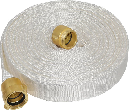 Fire Hose 100 FT x 1-1/2&#34; ID, Brass NST, NH Interface, TPU, Polyester, Working Pressure 250 PSI, Burst Pressure 500 PSI, Ind