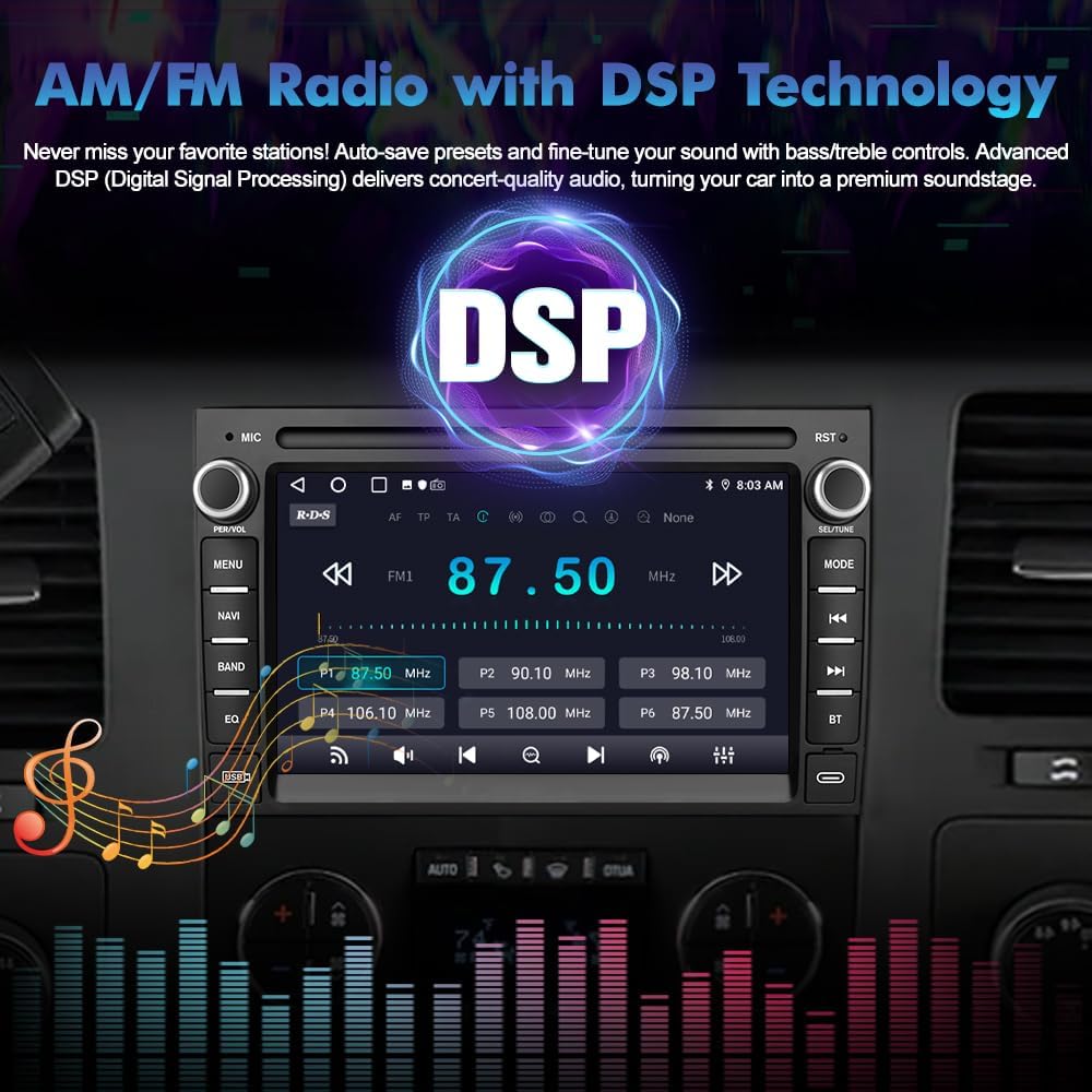 Android 13 Car Stereo Radio for GMC Sierra Yukon Chevy Silverado Tahoe, 7-Inch HD Touchscreen 2GB+64GB