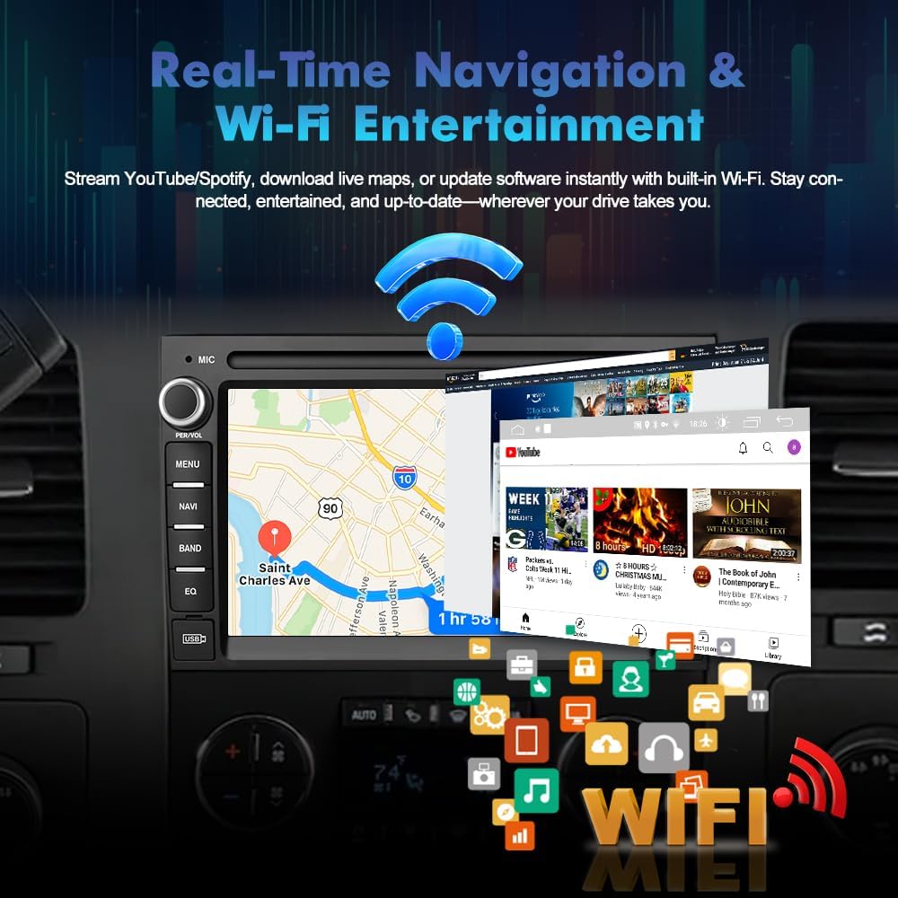 Android 13 Car Stereo Radio for GMC Sierra Yukon Chevy Silverado Tahoe, 7-Inch HD Touchscreen 2GB+64GB