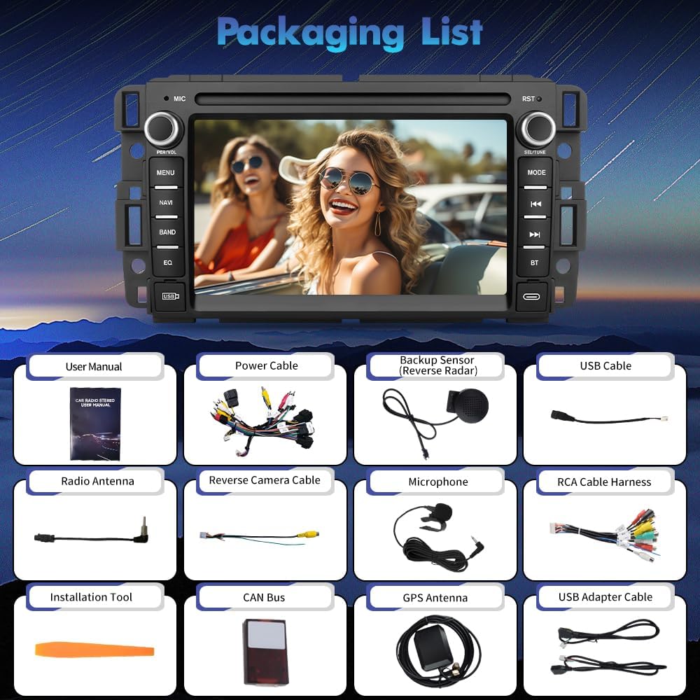 Android 13 Car Stereo Radio for GMC Sierra Yukon Chevy Silverado Tahoe, 7-Inch HD Touchscreen 2GB+64GB