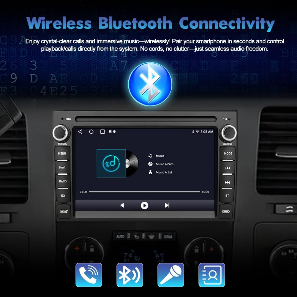 Android 13 Car Stereo Radio for GMC Sierra Yukon Chevy Silverado Tahoe, 7-Inch HD Touchscreen 2GB+64GB