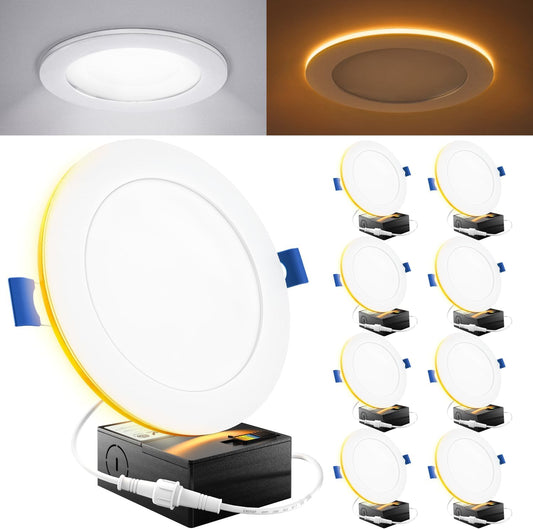 Sunco 8 Pack 6 Inch Ultra Thin LED Recessed Ceiling Lights Slim, Night Light, 4K, Dim