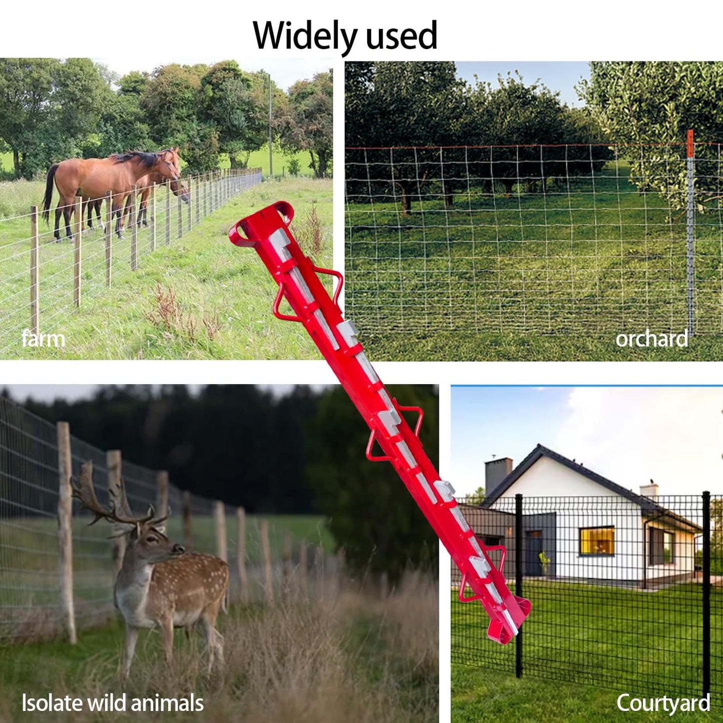 4ft High-Strength Carbon Steel Woven Wire Fence Stretcher Bar with 5 Wedges, Farm Ranch Tool