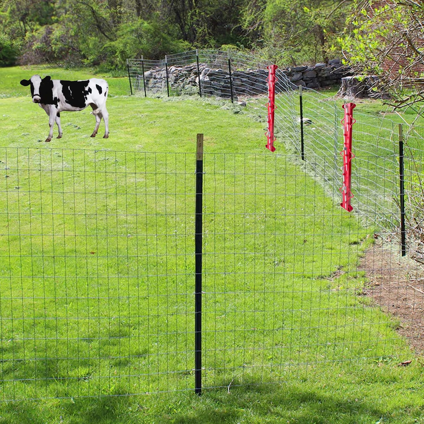 4ft High-Strength Carbon Steel Woven Wire Fence Stretcher Bar with 5 Wedges, Farm Ranch Tool
