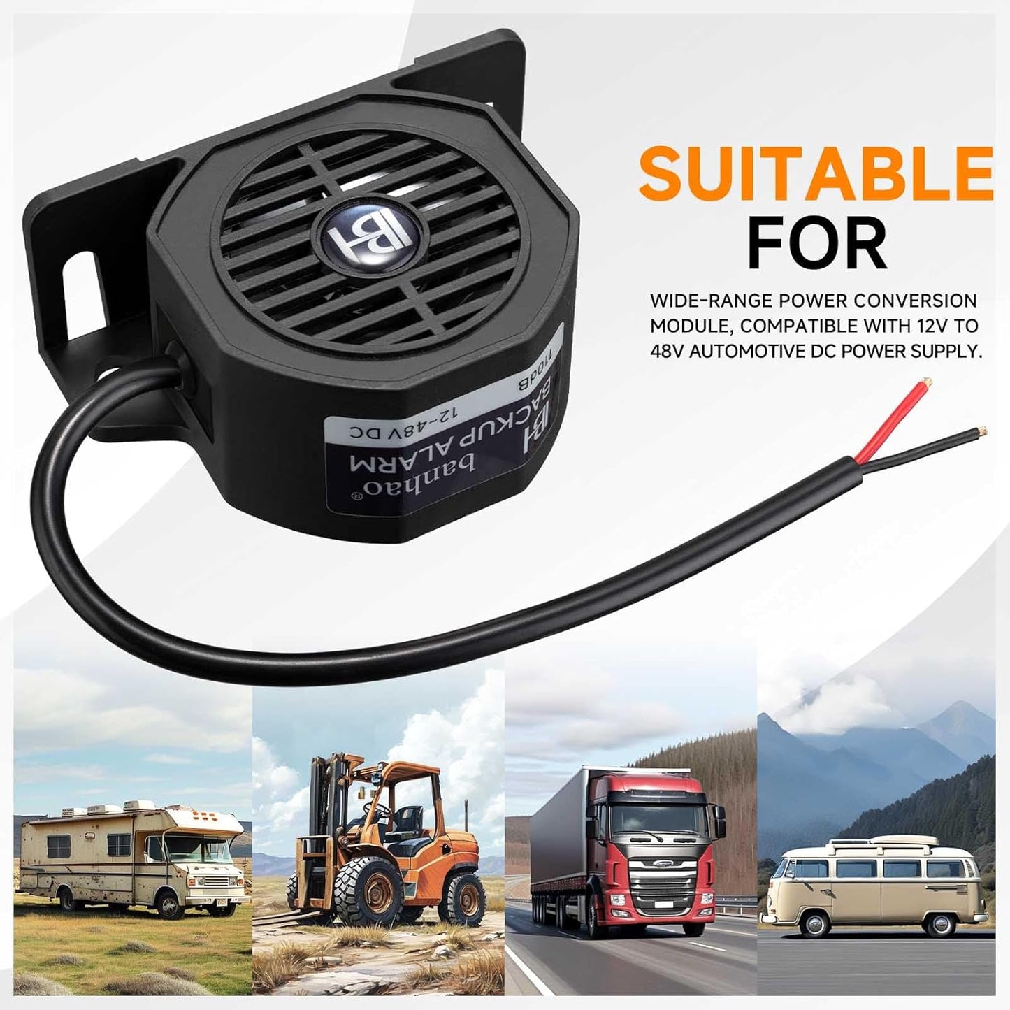 Backup Alarm, Reverse Beeper, 12V-48V 110dB, Waterproof  Warning Alarm for Trucks