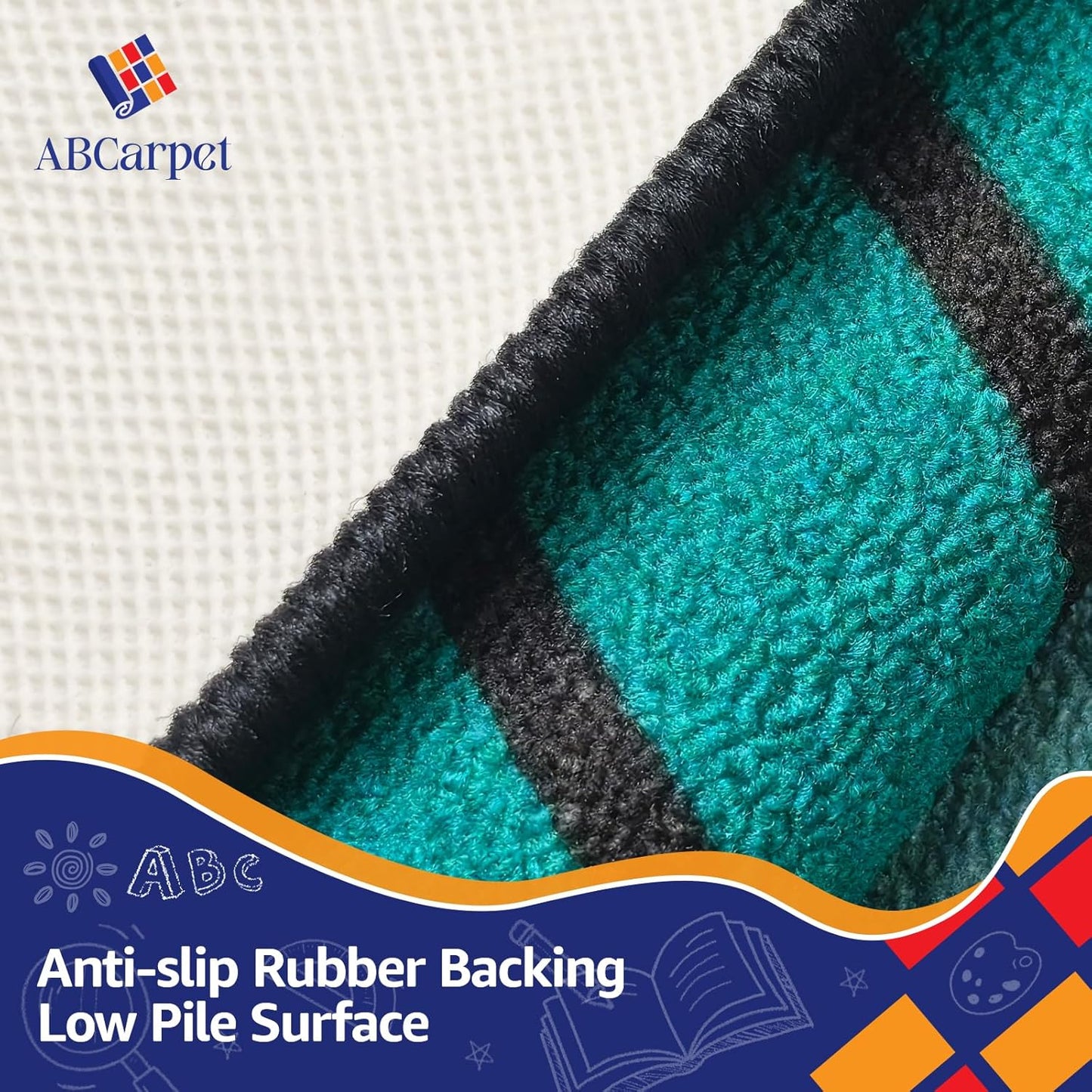 Small Classroom Rug, Seats16 Children, 6'x8' Non Slip Soft Washable Colorful Foldable Rug
