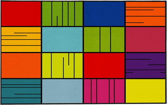 Small Classroom Rug, Seats16 Children, 6'x8' Non Slip Soft Washable Colorful Foldable Rug