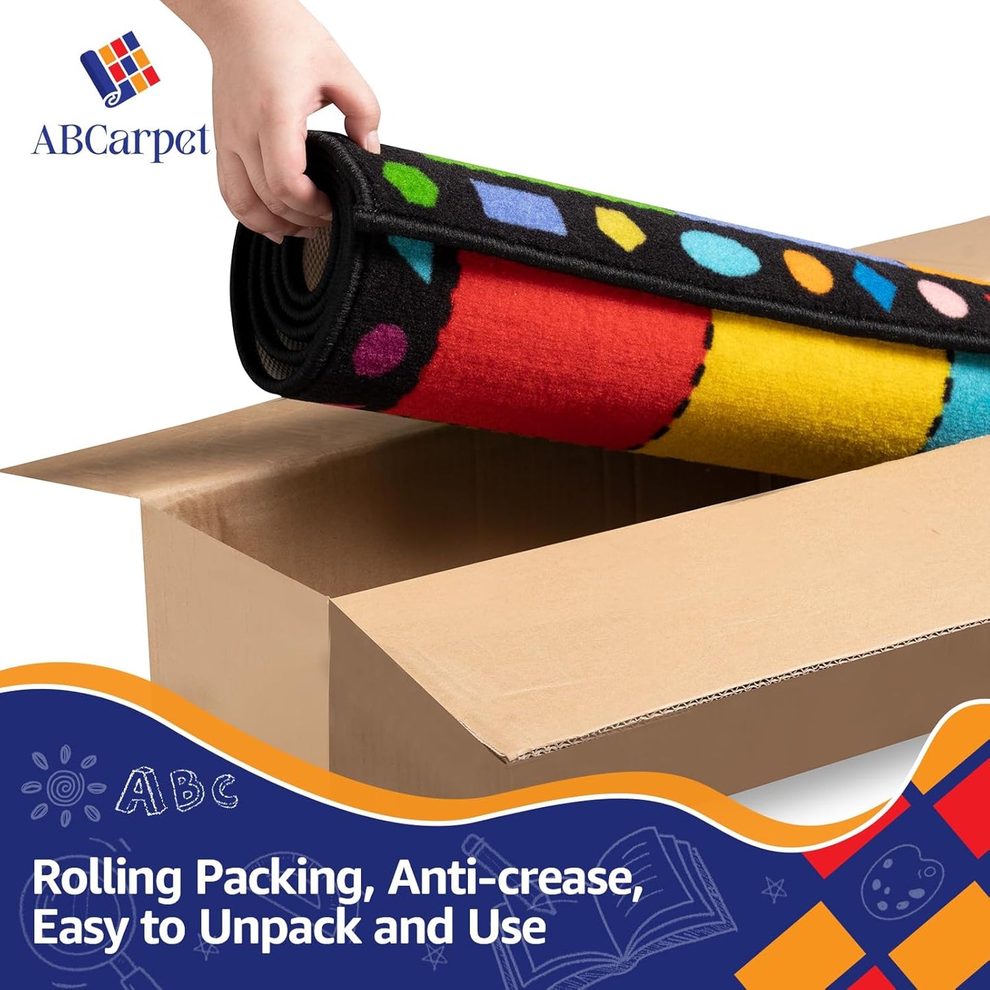 Small Classroom Rug, Seats16 Children, 6'x8' Non Slip Soft Washable Colorful Foldable Rug