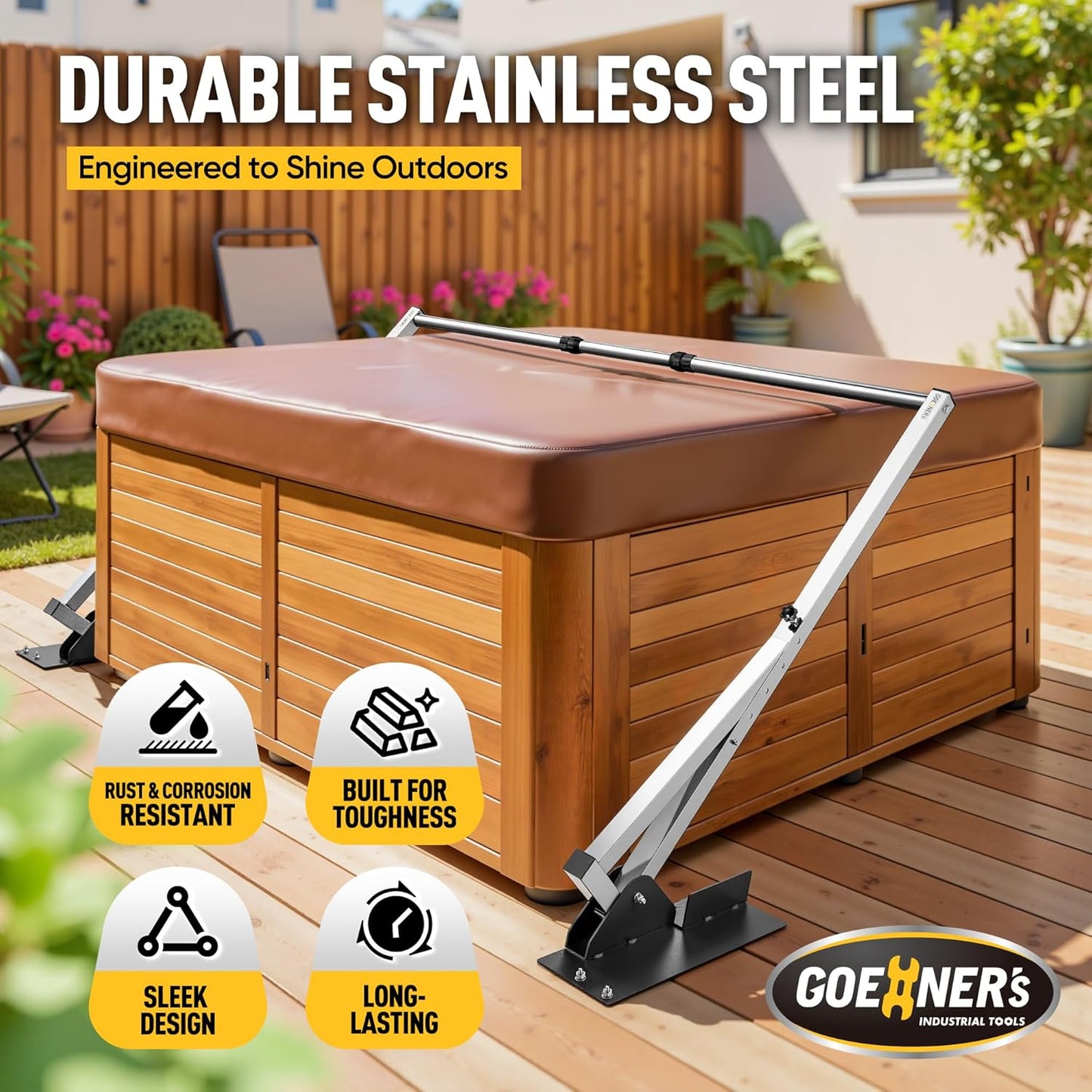 Hot Tub Cover Lifter, Rust-Proof, Adjustable Width 70-106', Heavy Duty, Easy Installation