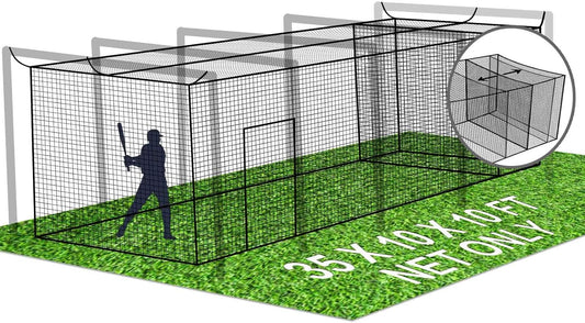 Baseball Batting Cage Nets with Extra Striking Net 35'L X 10'W X 10'H (NET ONLY), Fully Enclosed