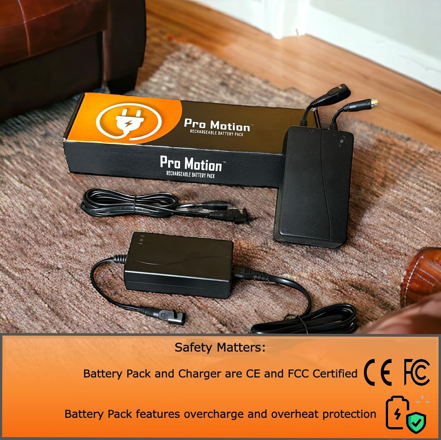 Pro Motion 1800 mAh Rechargeable Battery Pack Kit with Charger for Sofa, Couch, Sectional, Recliner. Battery Charger Included.