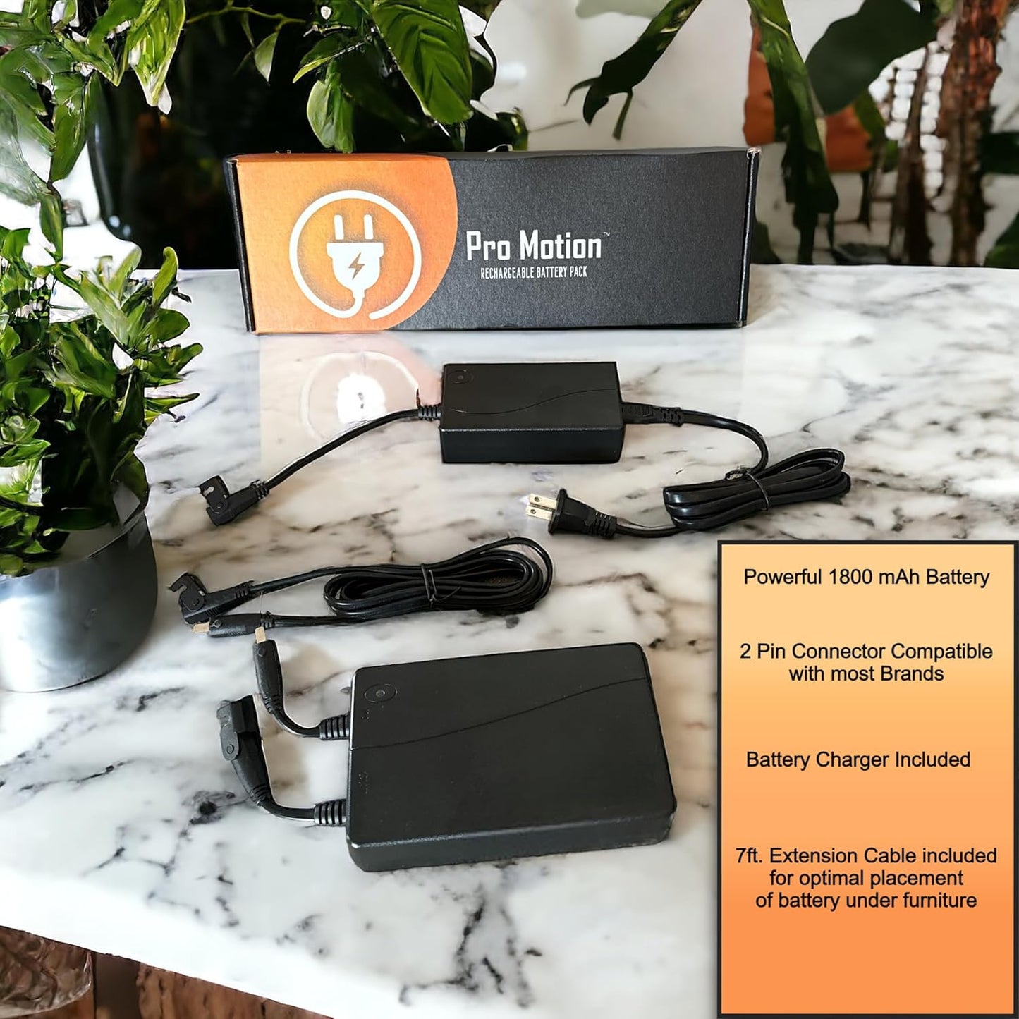Pro Motion 1800 mAh Rechargeable Battery Pack Kit with Charger for Sofa, Couch, Sectional, Recliner. Battery Charger Included.