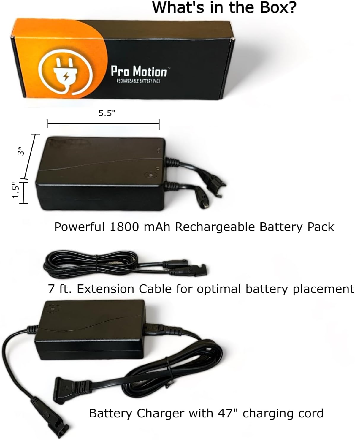 Pro Motion 1800 mAh Rechargeable Battery Pack Kit with Charger for Sofa, Couch, Sectional, Recliner. Battery Charger Included.