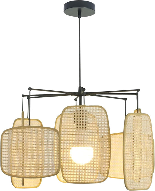 Wabi-sabi Style Artistic Pendant Lights, Ratan, Rustic Style Mid-century Beige